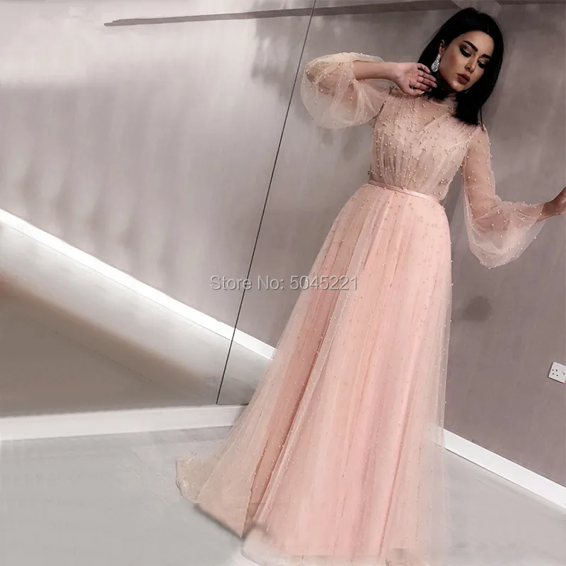 Juoda Musulmonų Vakaro Suknelės 2019-line ilgomis Rankovėmis Tiulio Perlai Ilgai Islamo Dubajus, Saudo arabų Ilgai Oficialų Vakare Gown