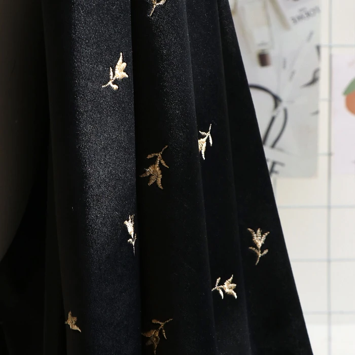 Juodojo aukso aksomo audinys, siuvinėjimo korėjos aksomo kostiumas, suknelė cheongsam petnešos drabužių audinio staltiesė fono medžiaga