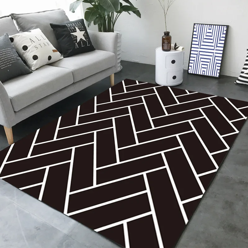 Juodos ir baltos spalvos klasikinis kilimas Europos stiliaus kambarį, miegamąjį, paprasta grindų kilimėlis, virtuvė, vonios kambarys, neslidžia absorbentas namuose kilimas