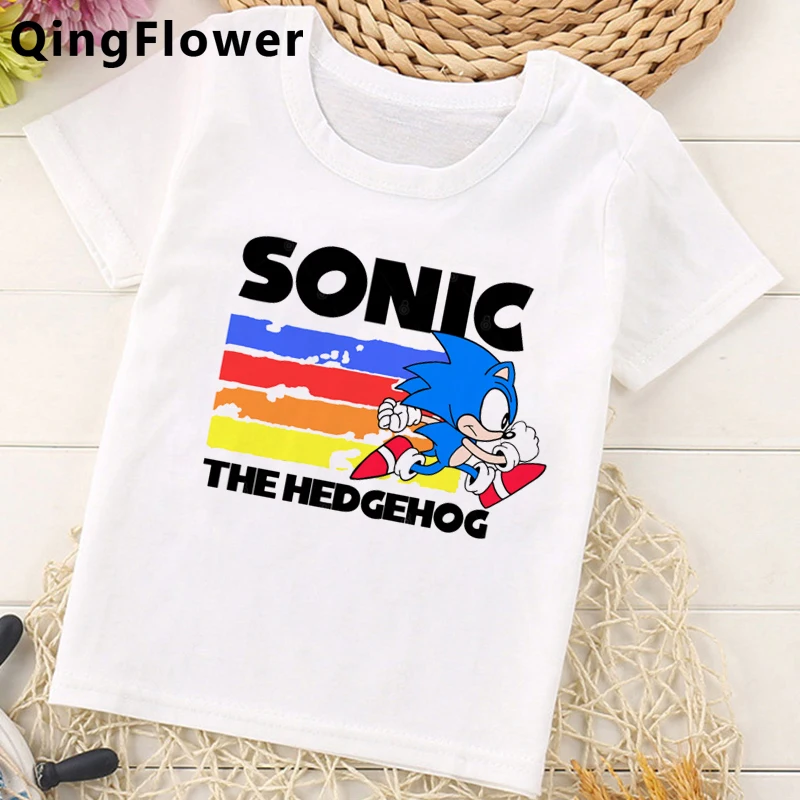 Juokinga, Sonic The Hedgehog Animacinių filmų Marškinėlius Vaikų Berniukas Mielas Anime Vasaros T-shirt Kawaii Grafinis Marškinėlius Streetwear Viršuje Tee Vaikams