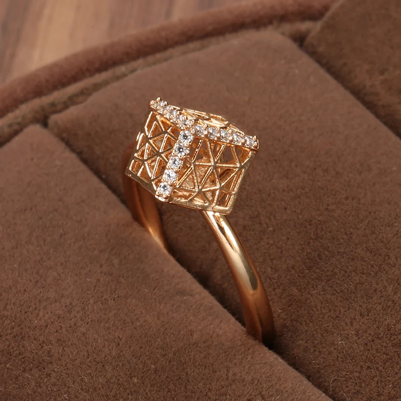 Kinel Unikalus Moterų Papuošalai 585 Rose Aukso Žiedas Tuščiaviduriai Modelis trimatis Kvadrato Gamtos Cirkonis Derliaus Žiedas Moterims
