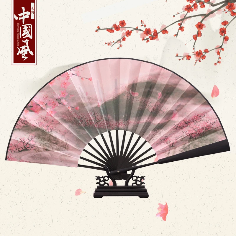 Kinų stiliaus Didelis lankstymo ventiliatorius, bambuko medienos šilko audinio aukštos raiškos vertus, ventiliatorius, vestuvių dekoravimas asmeninį dovanų lankstymo ventiliatorius
