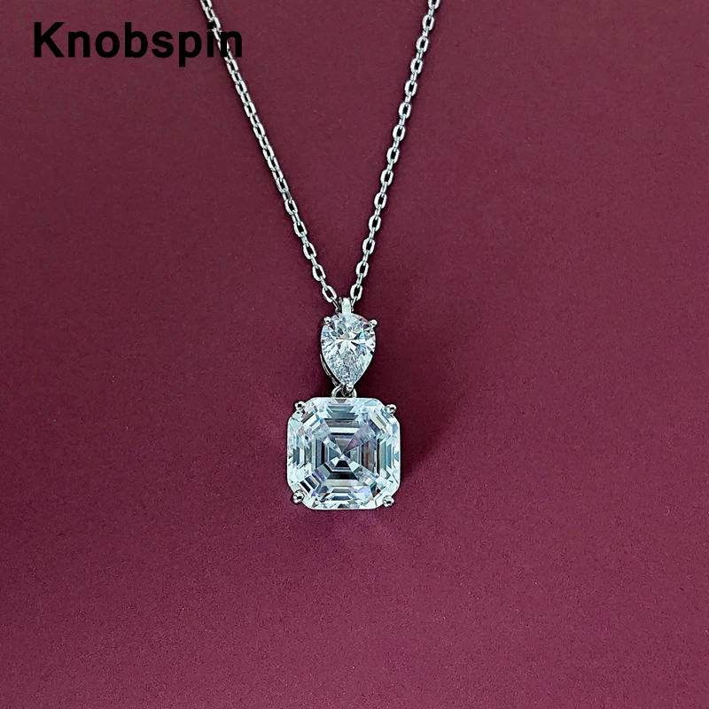 Knobspin 925 Sterlingas Sidabro Vestuvių Karoliai Pakabukas Moterų 10*10mm Didelis Anglies Deimantinio Jubiliejaus Dovana Fine Jewelry