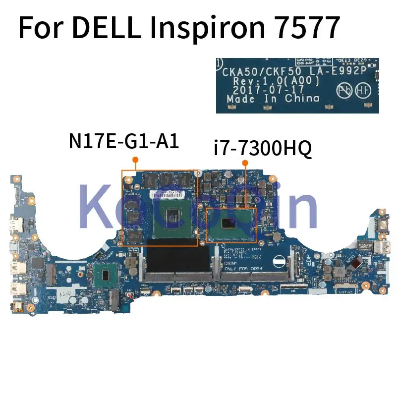 KoCoQin Nešiojamojo kompiuterio motininė plokštė, Skirtas DELL Inspiron 7577 i7-7700HQ Mainboard LA-E992P N17E-G1-A1 GTX 1060 DDR4