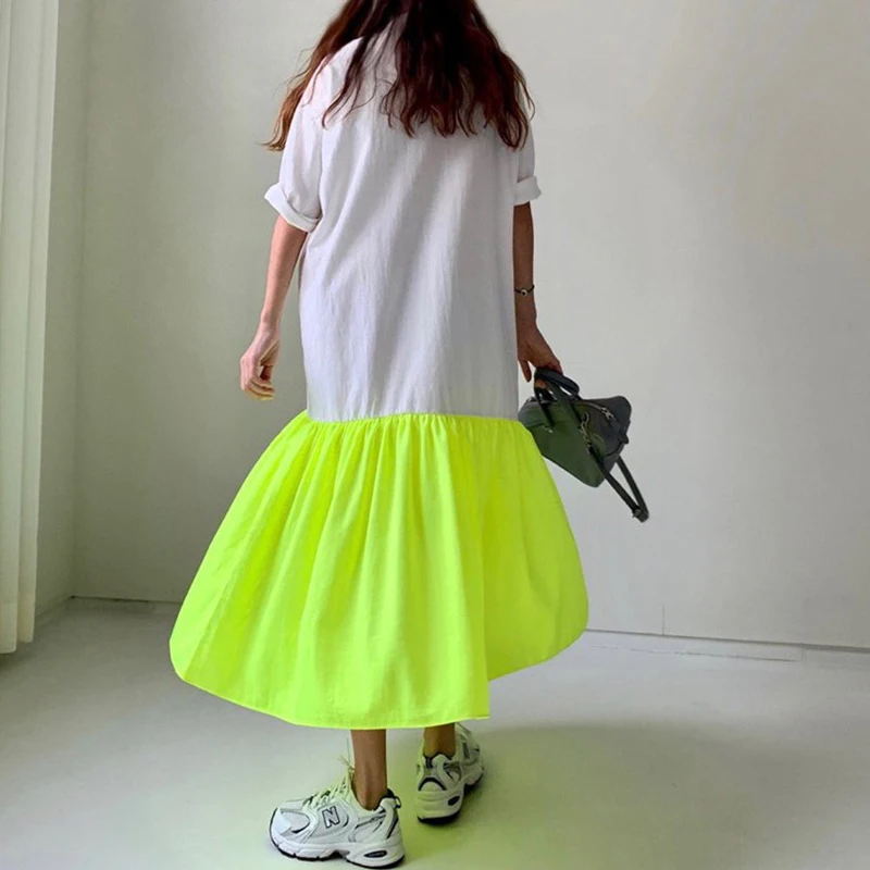 Korėjiečių Stiliaus Didelis Atsitiktinis Dydis Suknelė Vientisa Spalva Medvilnės Mados Ponios Prarasti Vasaros Naują 2020 Apvalios Kaklo Moterų Drabužiai