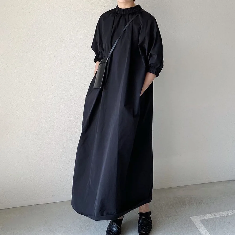 Korėjos Vienas Gabalas Derliaus Ilga Suknelė Elegantiška Maža Juoda Atsitiktinis Palaidų Negabaritinių Moterų Japonija Paprastas Biuro Ponios Maxi Suknelė Nauja