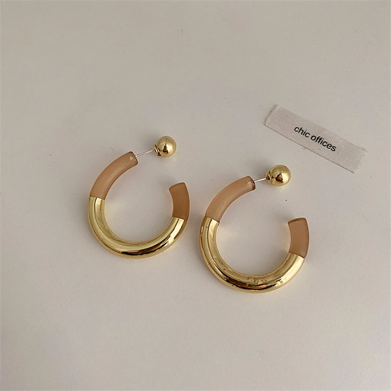 Korėjos minimalistinio Skaidrus Akrilo Geometrinis Turas hoopas Auskarai aukso metalo mados auskarai estetinė biuro papuošalai