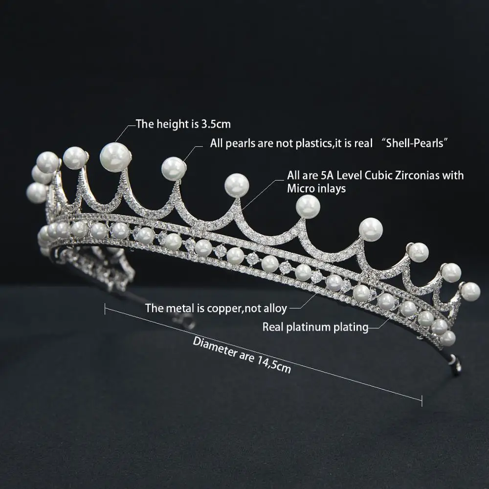 Kubinių Zirconia Royal Replika Tiara, Vestuvių,Perlai Princesė Rožančiai Diadem Girl,Prom,Šalies Galvos Papuošalai CH10368
