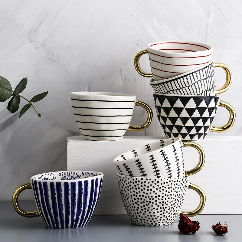 Kūrybos Vertus Dažytos Keramikos Puodelis Puodelis arbatos, Kavos Puodeliai Su Aukso Rankena teacup Pusryčiai Pieno Taurės Virtuvė, Stalo reikmenys