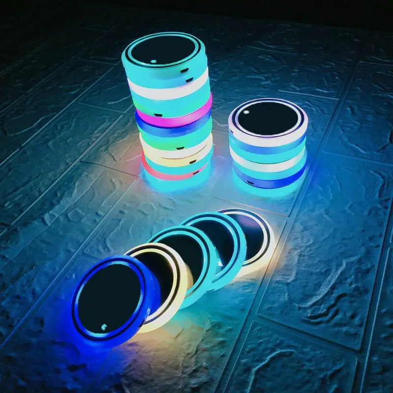 LED Automobilio Inercinių Šviesos 7 Spalvų Keitimas USB Įkrovimo Motina Fluorescentinė Puodelio Padas