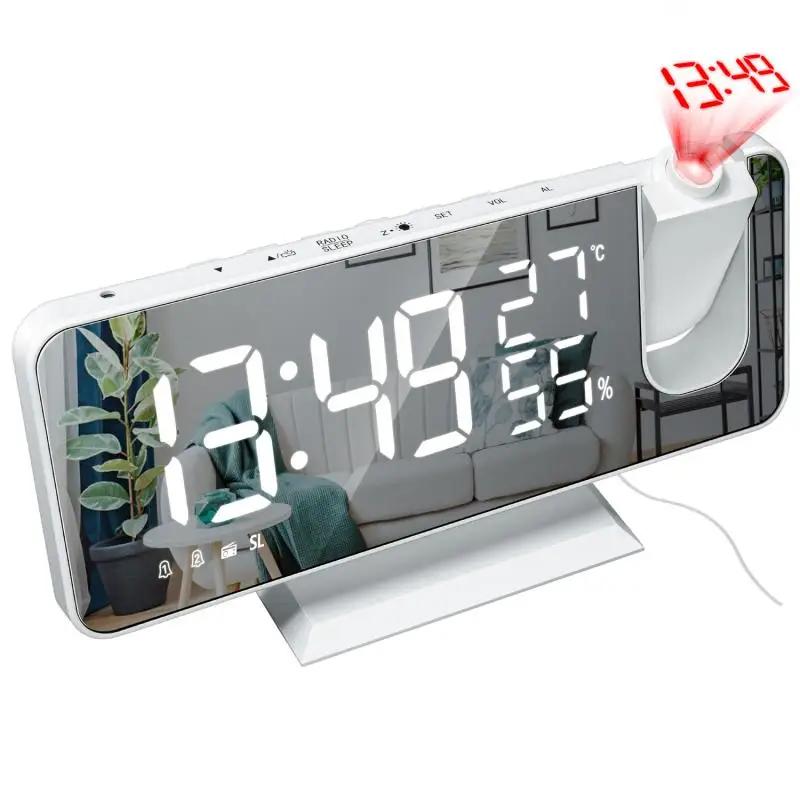LED Skaitmeninis Laikrodis-Žadintuvas Žiūrėti Lentelėje Elektroninių Darbalaukio Laikrodžius, USB Pabusti FM Radijas Laiko Projektorius Atidėjimo Funkcija, Žadintuvas