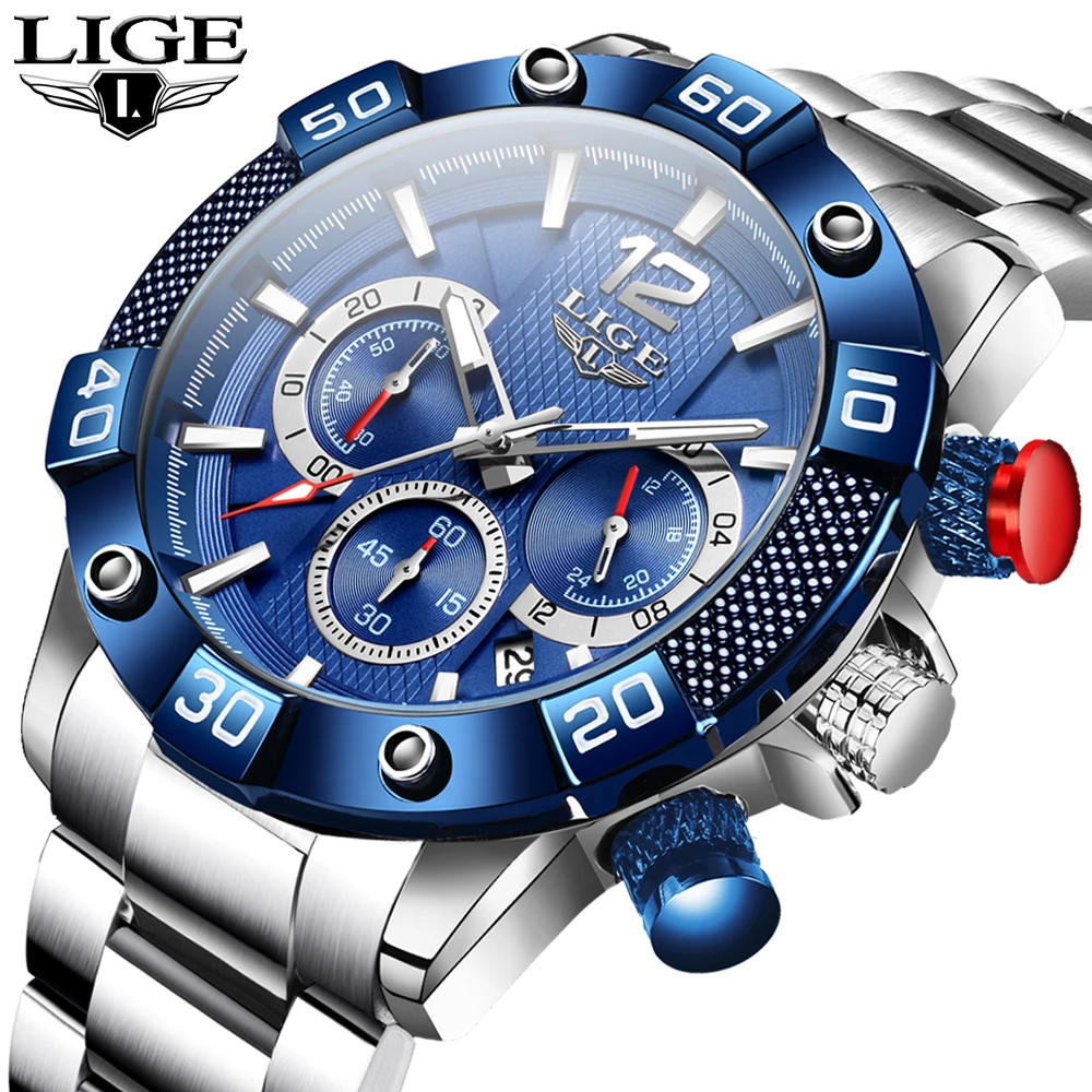 LIGE Kūrybinis Dizainas, Laikrodžiai Vyrams, Prabangos Kvarcinis Laikrodis su Nerūdijančio Plieno Chronograph Sporto Vyrų Žiūrėti Vyrų Laikrodis Relojes
