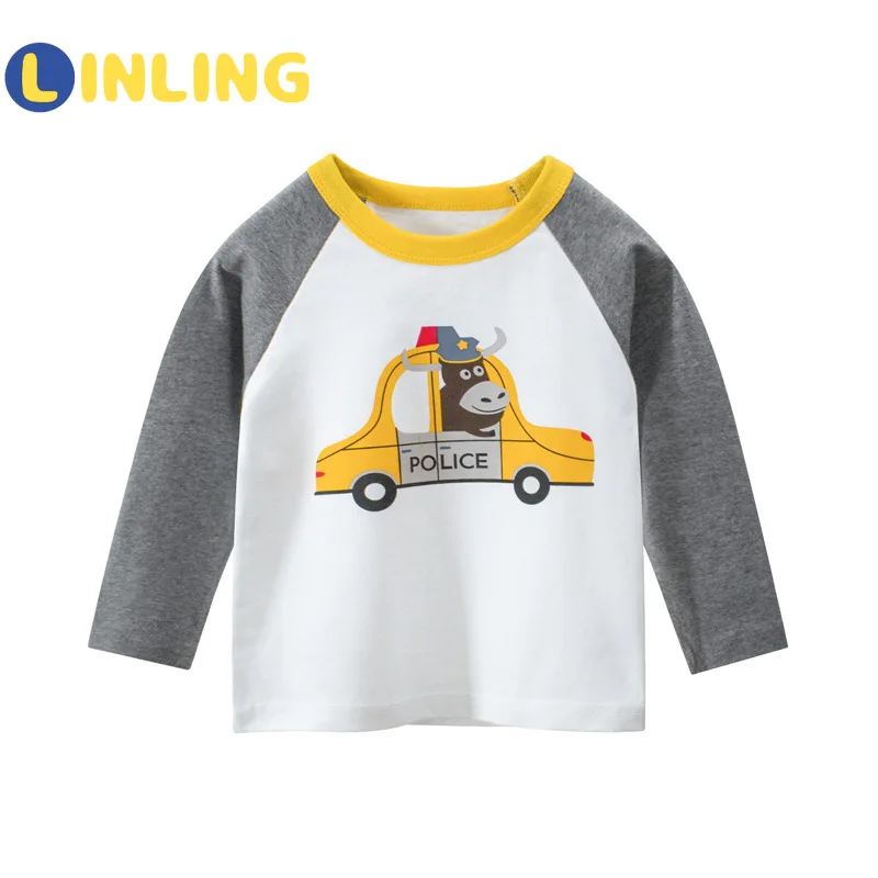 LINLING Naujausia Long Sleeve T-Shirts Vaikų vatos Pagaliukai Tee Berniukų Marškinėliai Rudenį Girls Cartoon Viršūnes Vaikų Drabužių P81