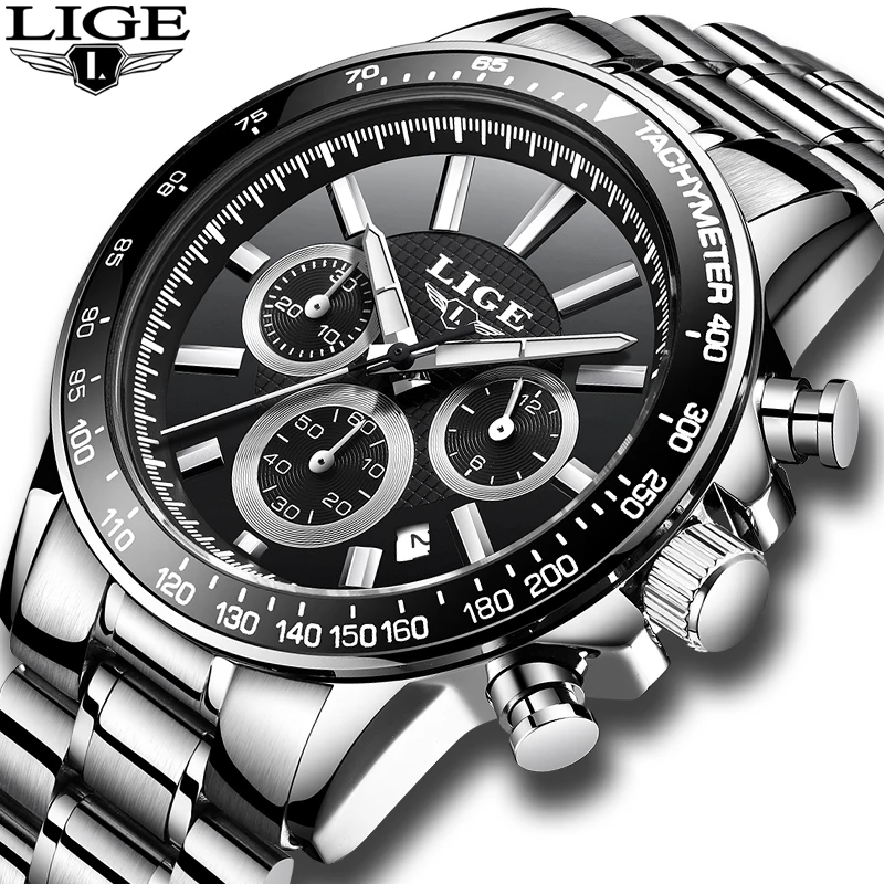 Laikrodžiai Mens prabangos Prekės ženklo Žiūrėti LIGE Kvarco Sporto Karinės Vyrai Full Steel Laikrodžius Nardymo 30m Atsitiktinis Laikrodis relogio masculino