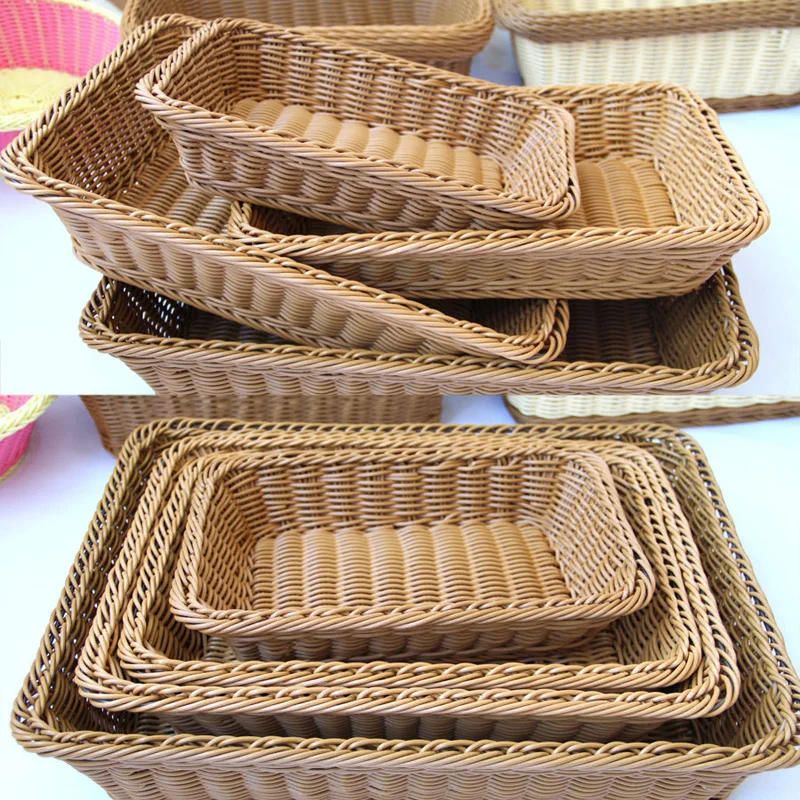 Laikymo Krepšelis Rotango Duonos Krepšelio Multi-Funkcija Maisto Vaisių Saugojimo Krepšys Retro Spalvos Stačiakampio Formos Vaisių Plokštė Namų Dekoracijos