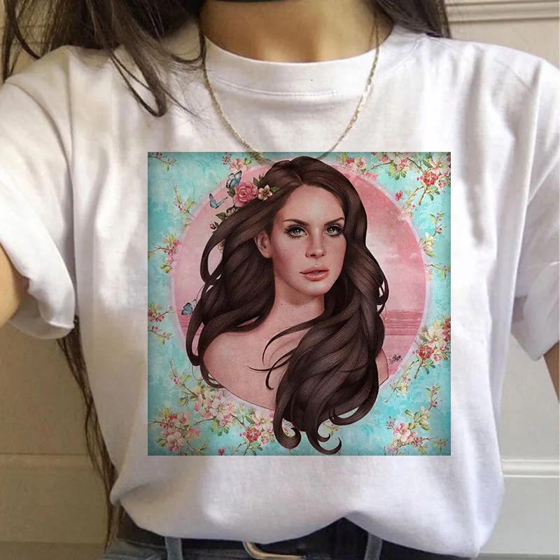 Lana Del Rey Ulzzang Moterų Vasaros marškinėliai Basic O-Kaklo T-shirt Ladies Dizainas, Print T-shirt Gražus korėjos T-shirt Moterims