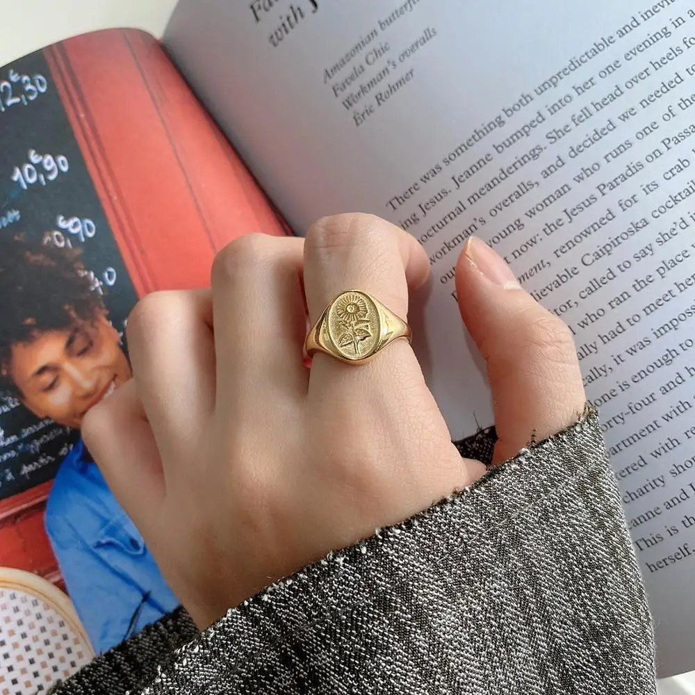 LouLeur Dizaino 925 Sterlingas Sidabro Žiedas Korėjos Aukso Saulėgrąžų Žiedas Mados Moterų Reguliuojamas Žiedo, Moterys Sidabro 925 Papuošalai