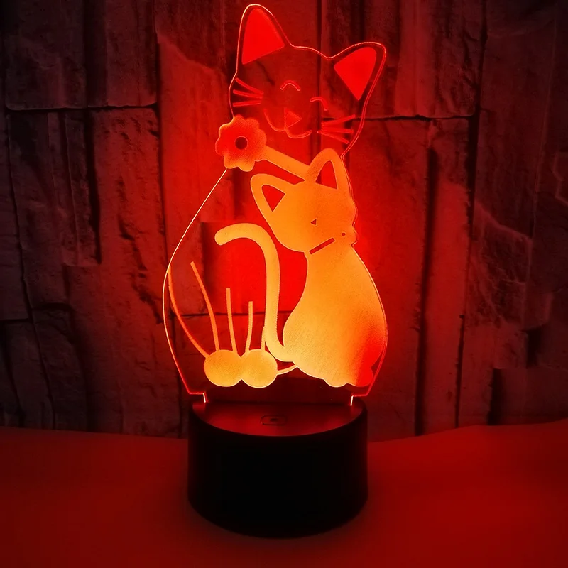 Lovely Cat 3D LED Nakties Šviesos Su 7 Spalvų Šviesos Namų Puošybai Lempos Nuostabi Vizualizacijos 3D Optinė Iliuzija Stalo Lempa