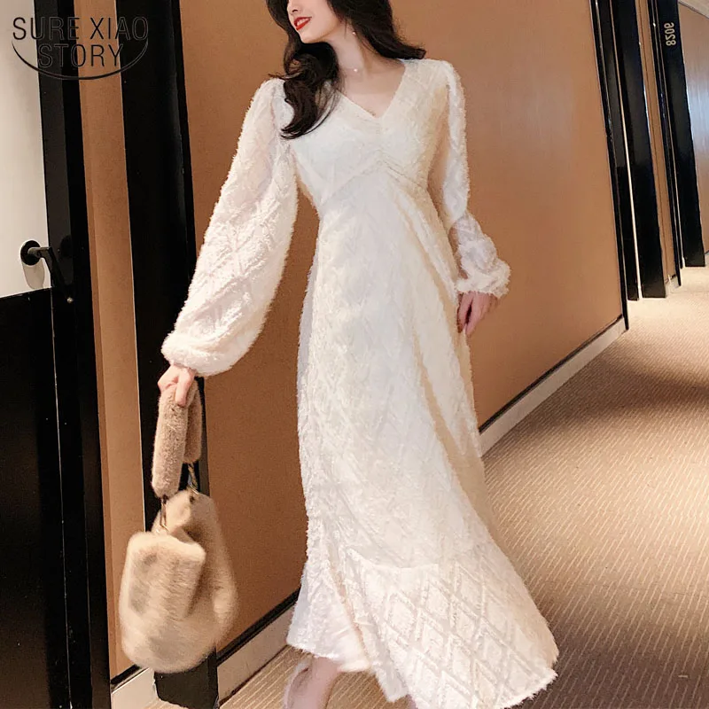 Mados V-kaklo Rudenį Balta Suknelė Moterims Sluoksniuotos Rankovėmis Bodycon Moterų Suknelė Elegantiškas Kutas Seksualus Maxi Suknelės Moterims Vestido 11901