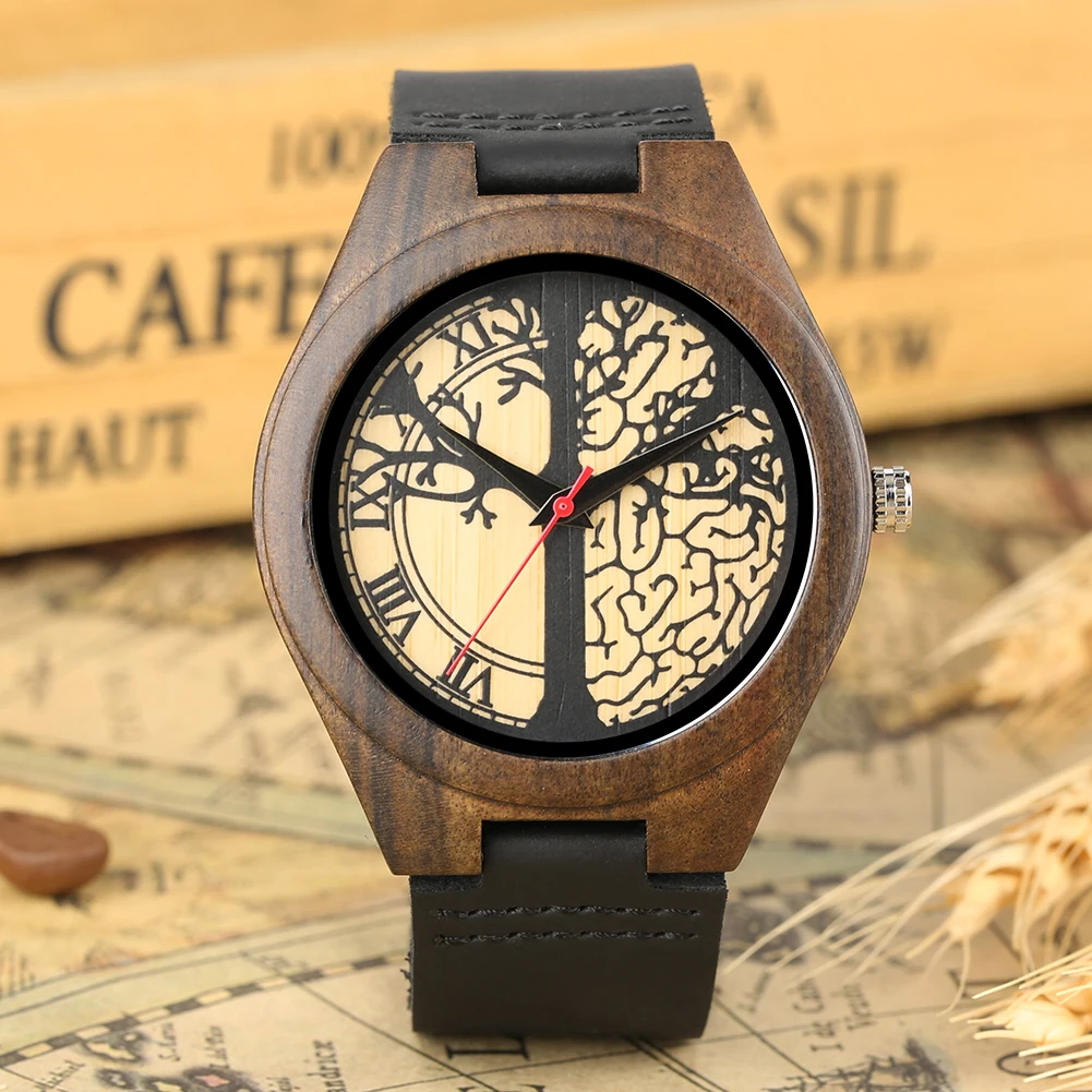 Mediniai Žiūrėti Trumpas Projekto Natūralaus Bambuko Laikrodžiai su Odos Juosta Aplinkos Apsaugos Lengvi Laikrodžiai Vyrams