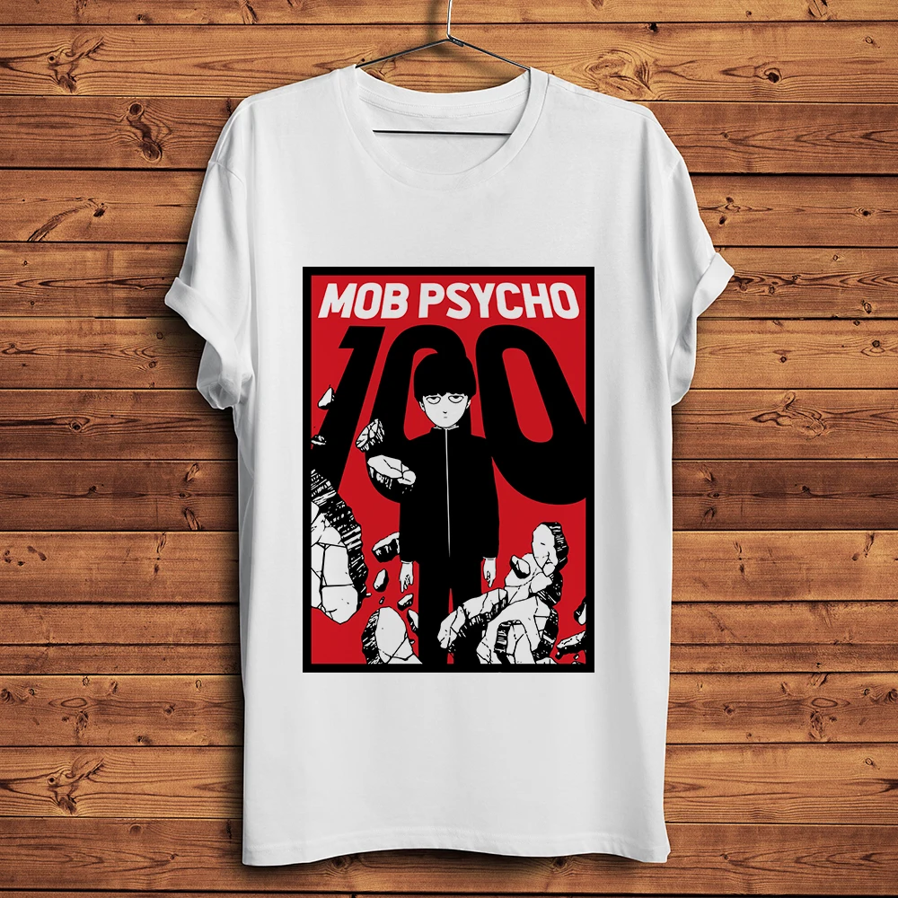Mob Psicho 100 juokingas anime marškinėlius vyrų naujas baltos spalvos atsitiktinis Tee homme manga Mobu Saiko Hyaku Otaku unisex streetwear marškinėliai
