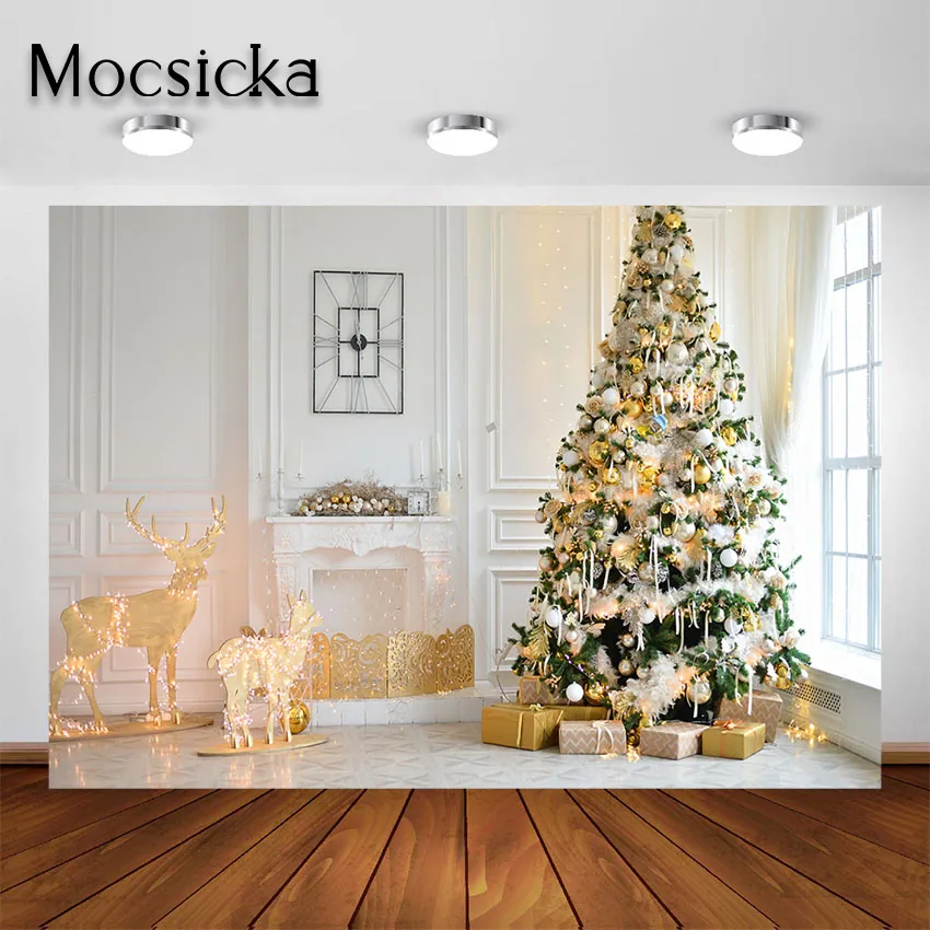 Mocsicka Kalėdų Fotografijos Backdrops Baltos Sienos, Židinių Apdaila Kalėdų Medžio Fone Fotografijos Studija Photoshoot
