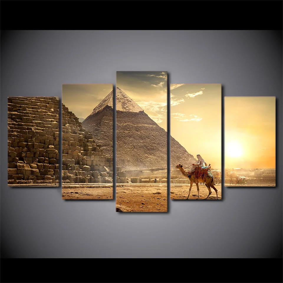 Modulinė Nuotraukas Sistemą, HD Atspausdintas Sienos Meno kūrinius, 5 Kolegijos Senovės Egipto Piramidės Namų Dekoro Kambarį Šiuolaikinės Tapybos Drobės