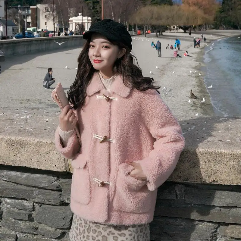 Moterys, Nauja Rudens Žiemos Naujų Korėjos Storio Garso Signalo Mygtuką Kišenė Ėriukų Kailio Outwears Derliaus Moterų Šiltas Plius Dydis Dirbtiniais Kailiais Striukė Kailis