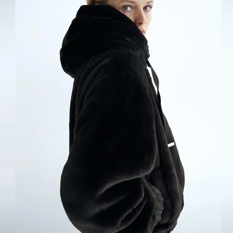 Moterų Gobtuvu Striukė Dirbtiniais Kailiais Negabaritinių Dangomis, Dirbtinis Kailis Juodas Moterys Outercoats Rudens Žiemos Za2020 Storas Šiltas Outcoats