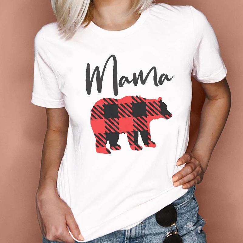 Moterų Grafinis Pledas Lokys Gyvūnų Mielas Mama Mama Mama Spausdinimo Mados Lady Drabužius Viršūnes Tees Spausdinti Moterų Marškinėlius (T-Shirt