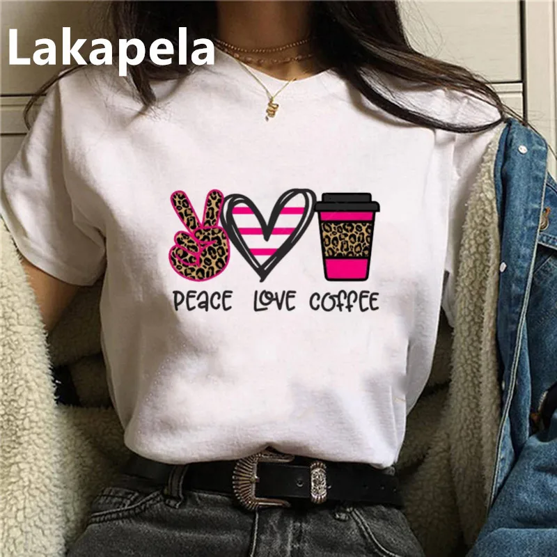 Moterų Marškinėliai Taikos Meilės Kavos Spausdinti marškinėliai Juokingi Marškinėliai Femme 90-ųjų Hip-Hop Marškinėliai, Topai Drabužių Streetwear Lašas laivybos