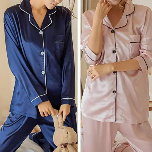 Moterų Mergina Šilko Satino Pižama Nustatyti Pyjama Sleepwear Naktiniai Drabužiai Loungewear Homewear Vientisos Spalvos Patogus, Minkštas Aukštos Kokybės Karšto