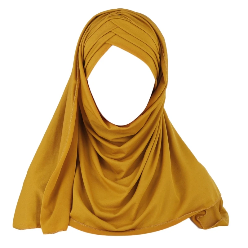 Moterų Pieno Filer Vientisos Spalvos 2 In 1 Turbaną Skrybėlę Momentinių Šalikas Malaizijos Musulmonų Kryžiaus Plisuotos Hijab Bžūp Galvos Wrap Dangtis