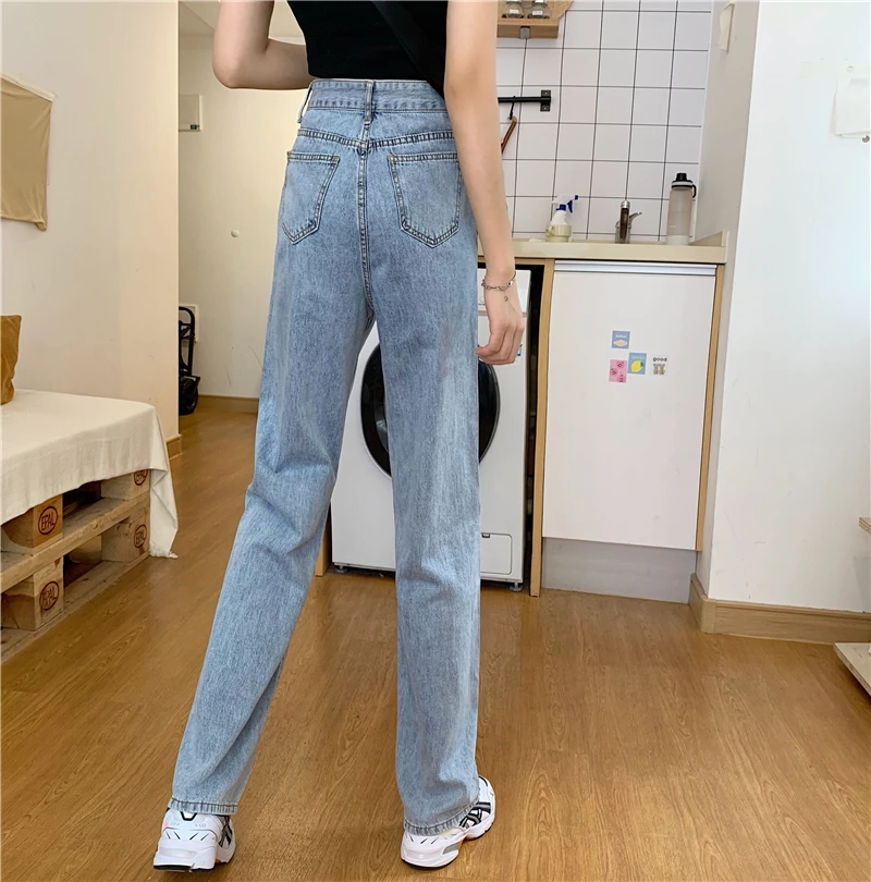 Moterų džinsus retro stiliaus plati koja aukšto juosmens slim straight 2020 naujas mados slim juoda mopping kelnės