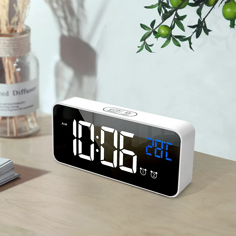 Namų Miegamąjį Kambarį Įkrovimo Naktiniai Muzika Laikrodis LED Veidrodis, Žadintuvas Garso Įjungtas Žadintuvas su Snaudimo Funkcija