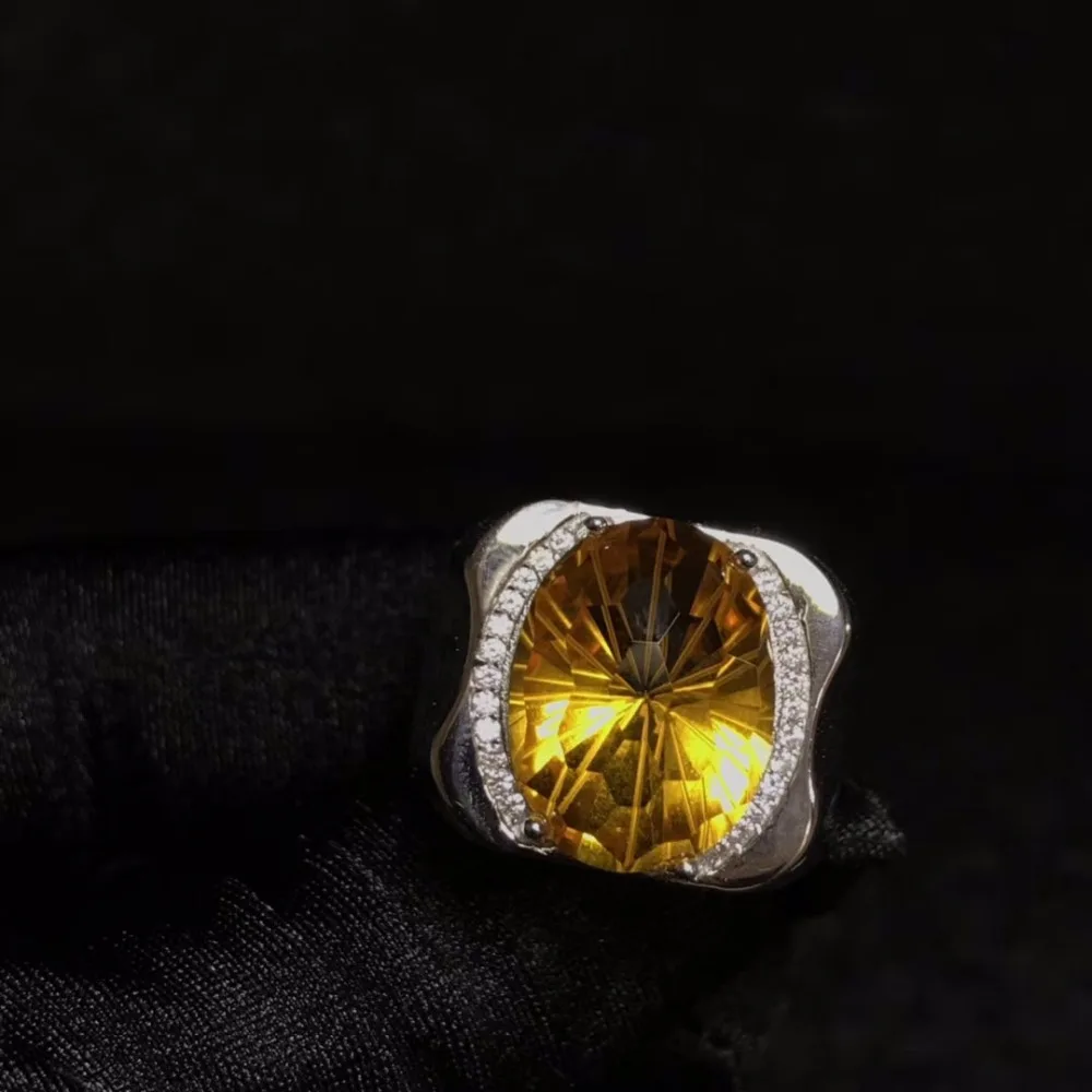 Natūralus citrinas rašė vyrų žiedas, gražus perlas iš Brazilijos, 925 sterlingas sidabro, tikslumo gamybos
