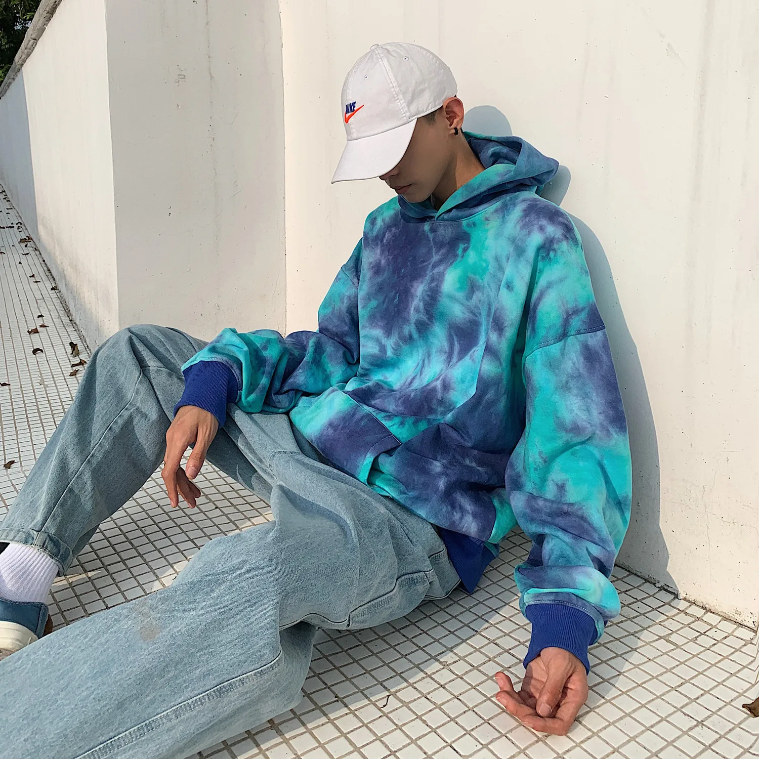 Nauja Hip-Hop Hoodies Vyrų Mados Kaklaraištis Dažyti Atsitiktinis Megztinis Mėlyna Hoodies Vyrų Rudens Bliuzono Palaidinės Streetwear Popping