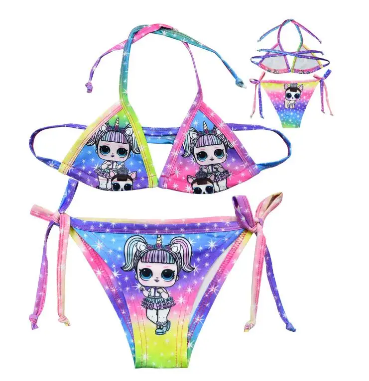 Naujas Mielas Mergaičių L. O. L maudymosi kostiumėlį Vaikas Dirželis Bikini Kostiumas 2vnt Komplektus Vaikas Mados Drabužių bamblys L. O. L Maudymosi kostiumai Vaikams