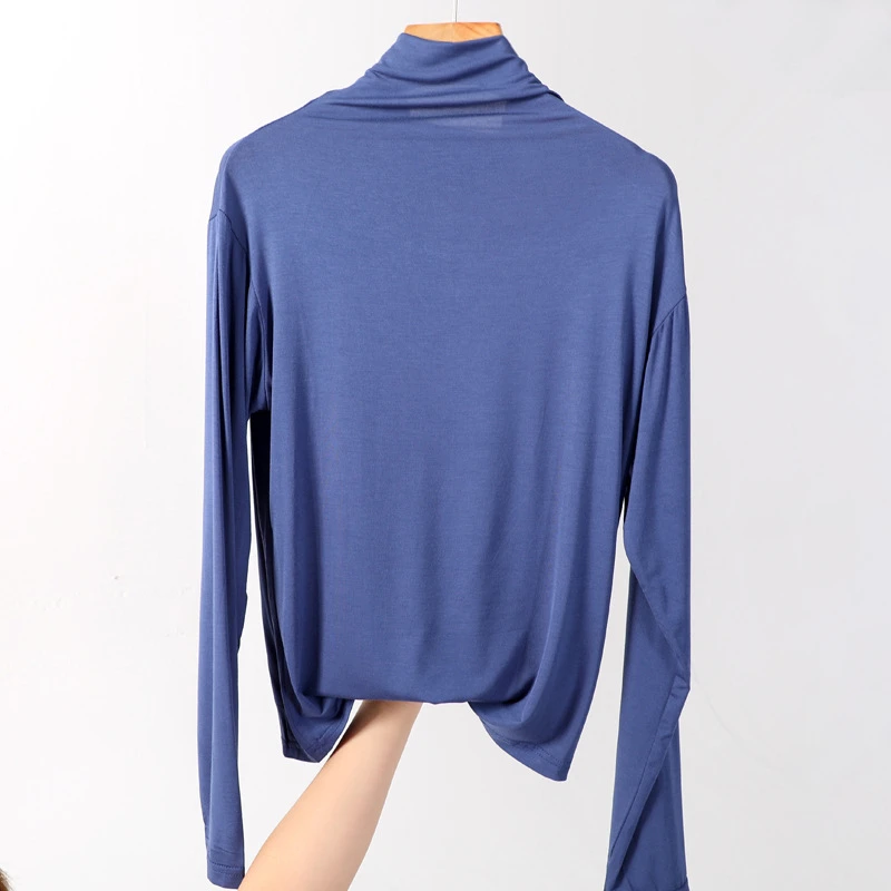 Naujas Moterų pavasario Long Sleeve Top marškinėlius Dėvėti Moterims Marškinėliai kieto spalvų apykaklėmis Treniruotės t-shirt Juosmens moterų Y0135