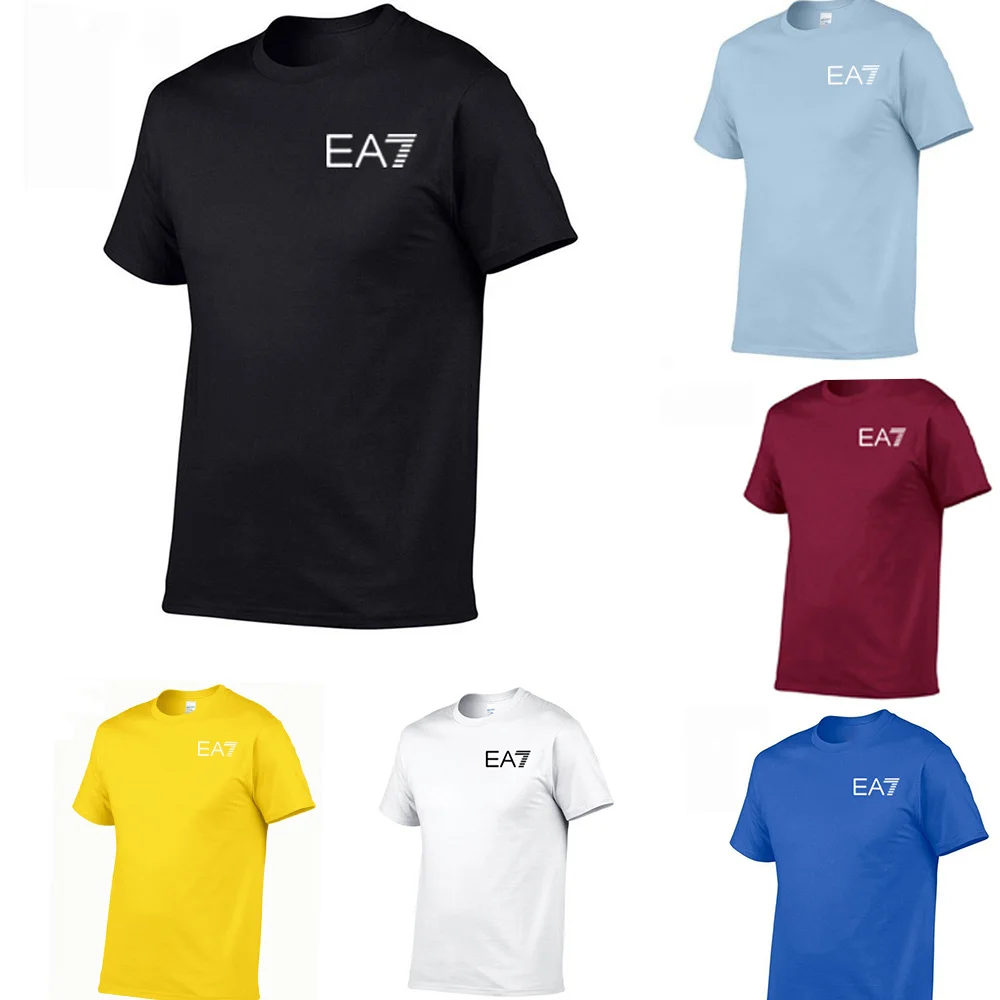 Naujas rusijos vyrų T-shirt medvilnės prekės EA 7 vyriški T-shirt viršuje atsitiktinis marškinėliai vyriški vientisos spalvos marškinėliai Europos dydis XS-XXL