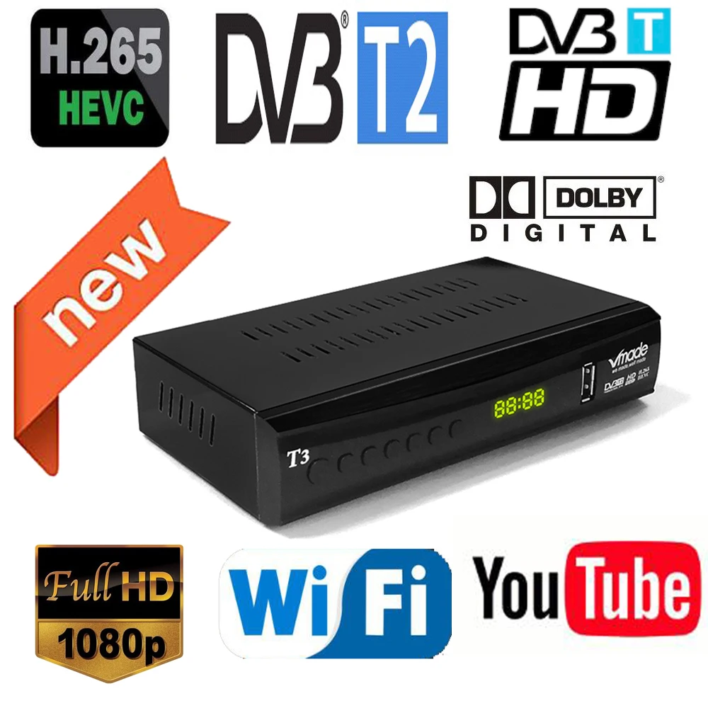 Naujausias DVB-T2 skaitmeninės imtuvas palaiko H. 265/HEVC DVB-T h265 hevc dvb t2 karšto pardavimo Europoje
