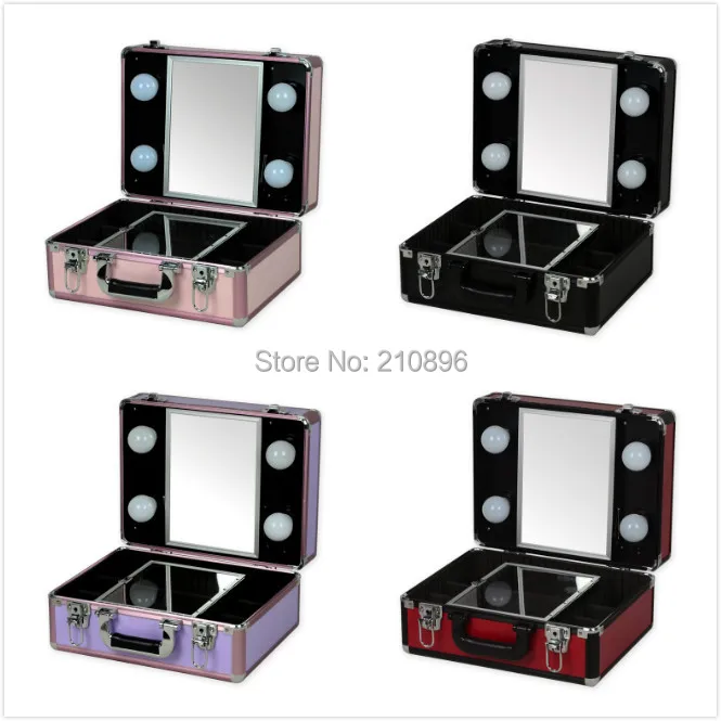 Naujo Tipo Nešiojamų makiažas atveju su šviesos lengvas makiažas dėžutė su veidrodžiu 5 spalvų