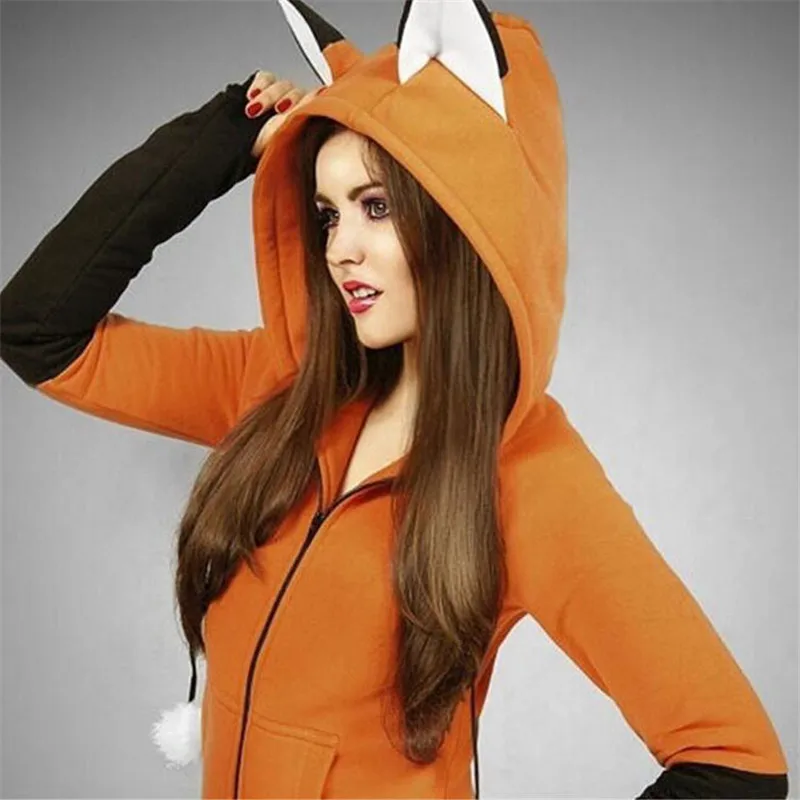 Naujos Fox Moterų Palaidinukė ilgomis Rankovėmis Hoodies Cosplay kostiumų Triušio Ausies Megztiniai su Gobtuvu Moteriška Lady Rudenį Hoodie Striukė, Paltas