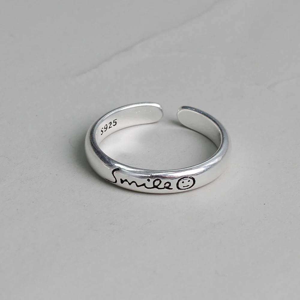 Nekilnojamojo 925 sterlingas sidabro piršto šypsena raidžių žiedai moterims, Madingų fine Jewelry Didelio Aukščio Antikvariniai Žiedai Anillos