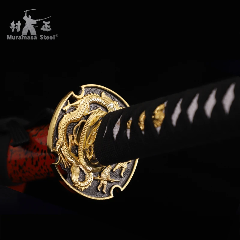 Nekilnojamojo Japonijos Katana-1045 Anglies Plieno Ašmenys Serijos Full Tang Skustuvas Aštrių Medienos Apvalkalą Raudona/Juoda /Dragon Samurajų Kardu