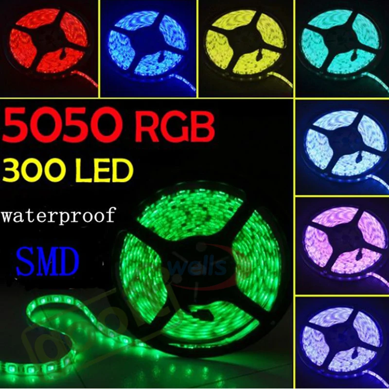 Nemokamas pristatymas LED Juosta 5050 fiexible lemputė 60Led/m,5m 300Led,DC 12V,Balta/Šiltai Balta/Raudona/Žalia,Juoda/ RGB spalva