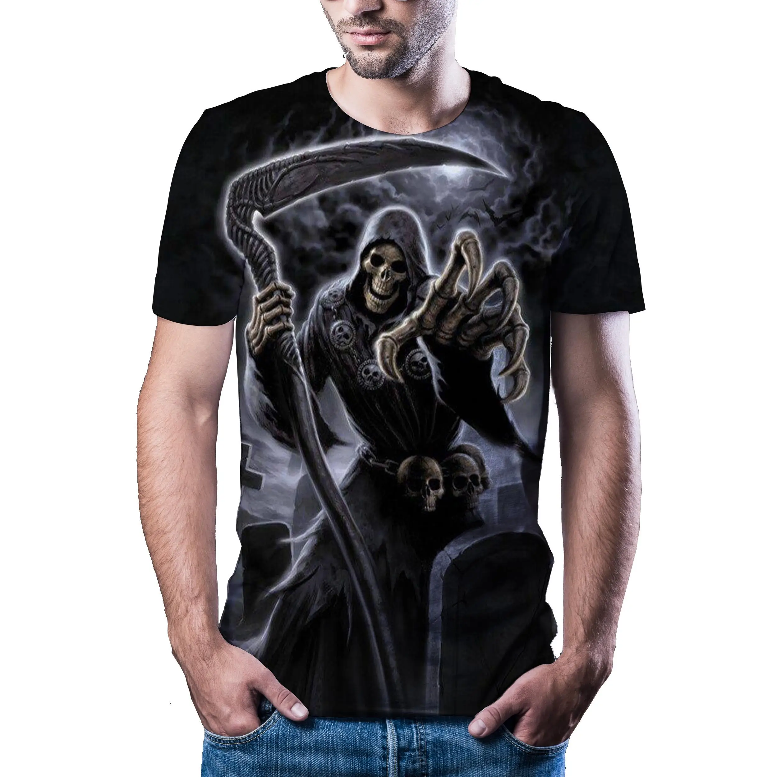 Novedad de 2020! Camiseta con estampado 3D de calavera para hombre,camiseta con Calavera, camiseta gtica, talla asitica, 6XL