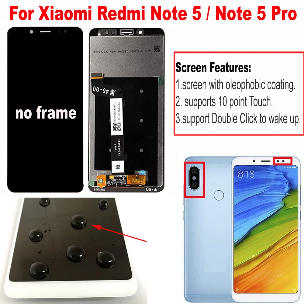 Originalas Geriausias Xiaomi Redmi 5 Pastaba Pro LCD Ekranas Touch Panel Ekrano skaitmeninis keitiklis komplektuojami Su Rėmo Redmi Note5 Stiklo Jutiklis