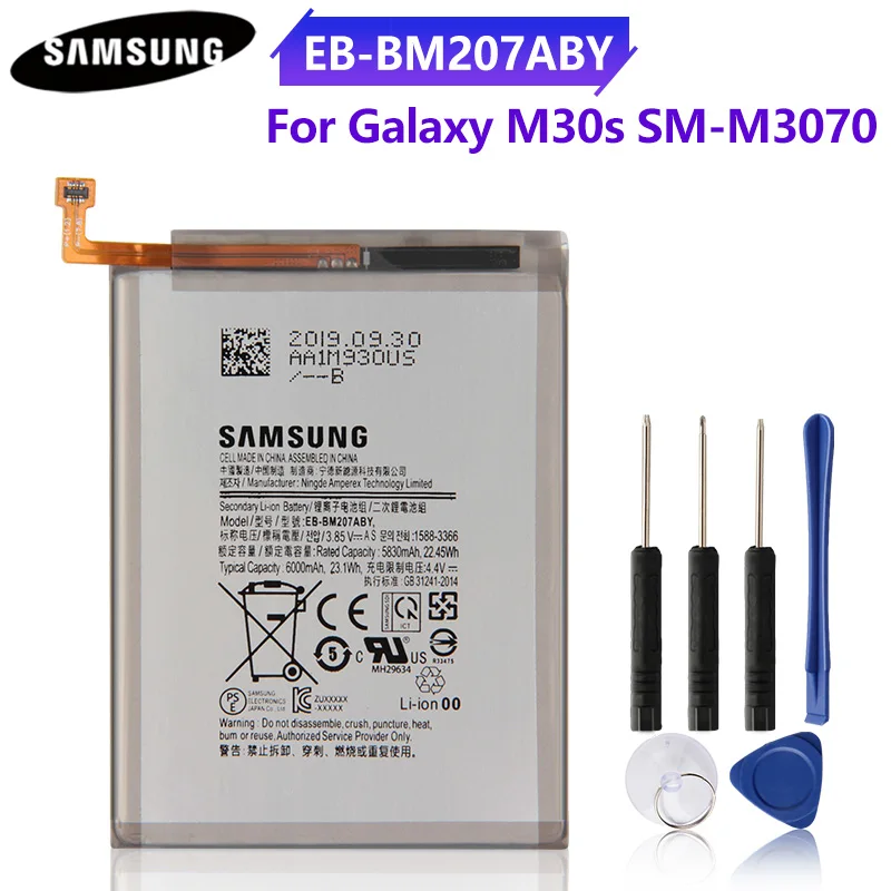 Originalus Baterijos EB-BM207ABY Samsung Galaxy M30S SM-M3070 M3070 M30 6000mAh Autentiški BatteryB Bateriją