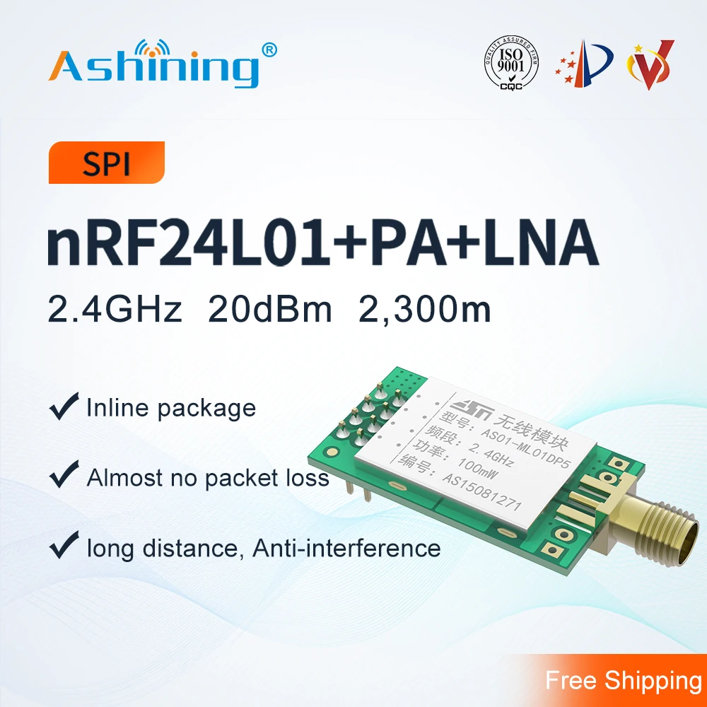 PA LNA 2.4 GHz 2km AS01-ML01DP5 di SPI nRF24L01P rf signalų siuntimo ir priėmimo modulis Siųstuvas, Imtuvo Belaidžio rd ryšio Modulis